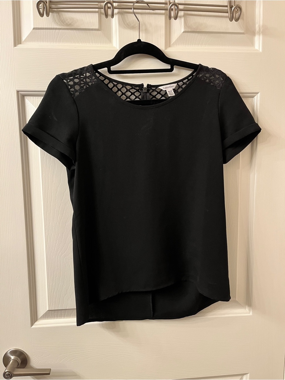 Calvin Klein Black Short-Sleeve Top with Mesh Yoke